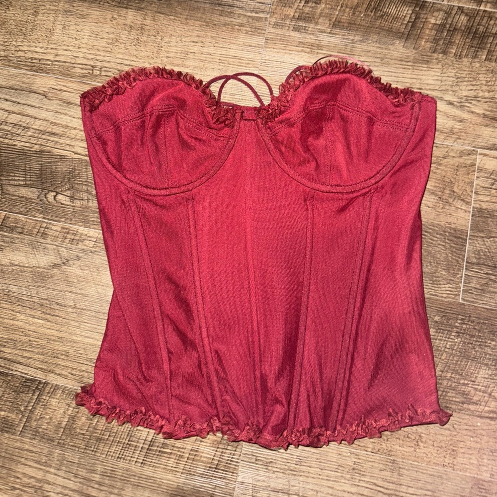 Edikted Strapless Burgundy Corset Top - Picture 3 of 4